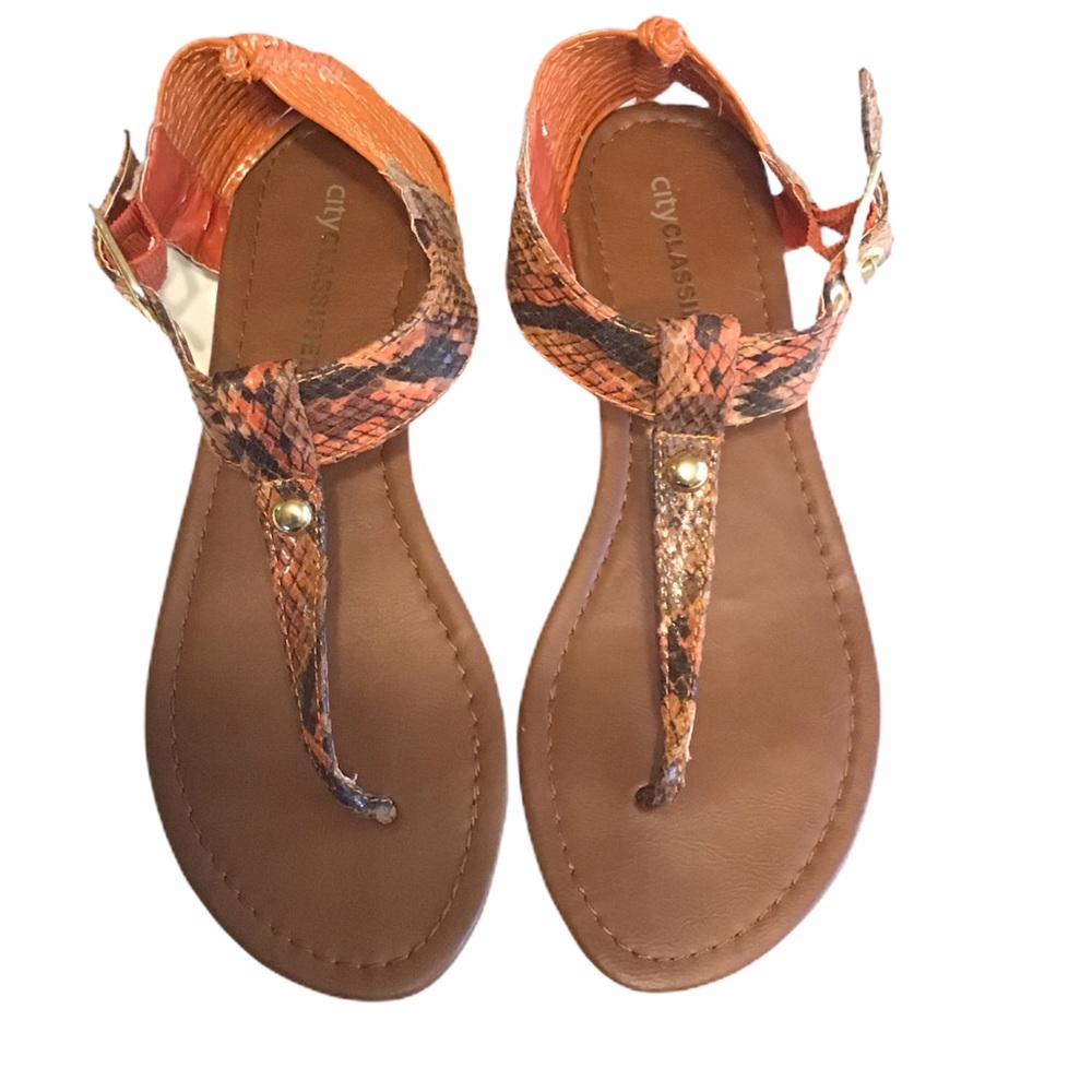CityClassified Snake Skin Flat Sandals in …